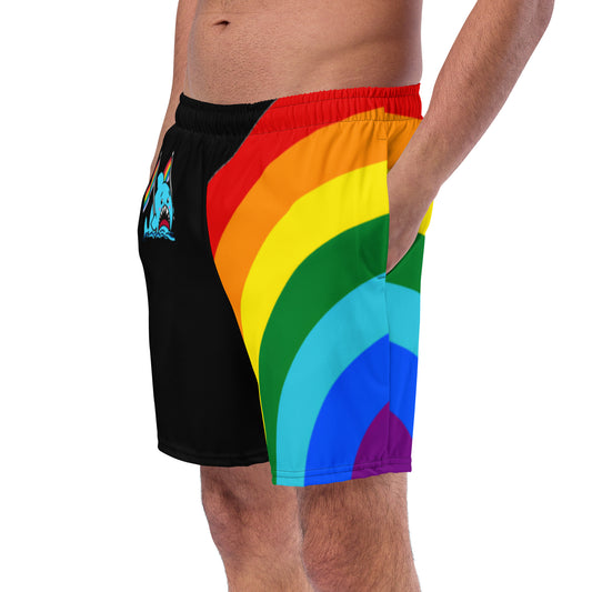 Anxious Shark Rainbow Pride Flag- Swim Trunks