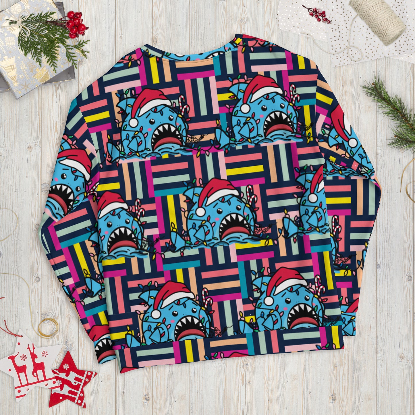 Holiday Sharks Ugly Christmas Sweater- Let There Be Lights (Genderless Sweatshirt)