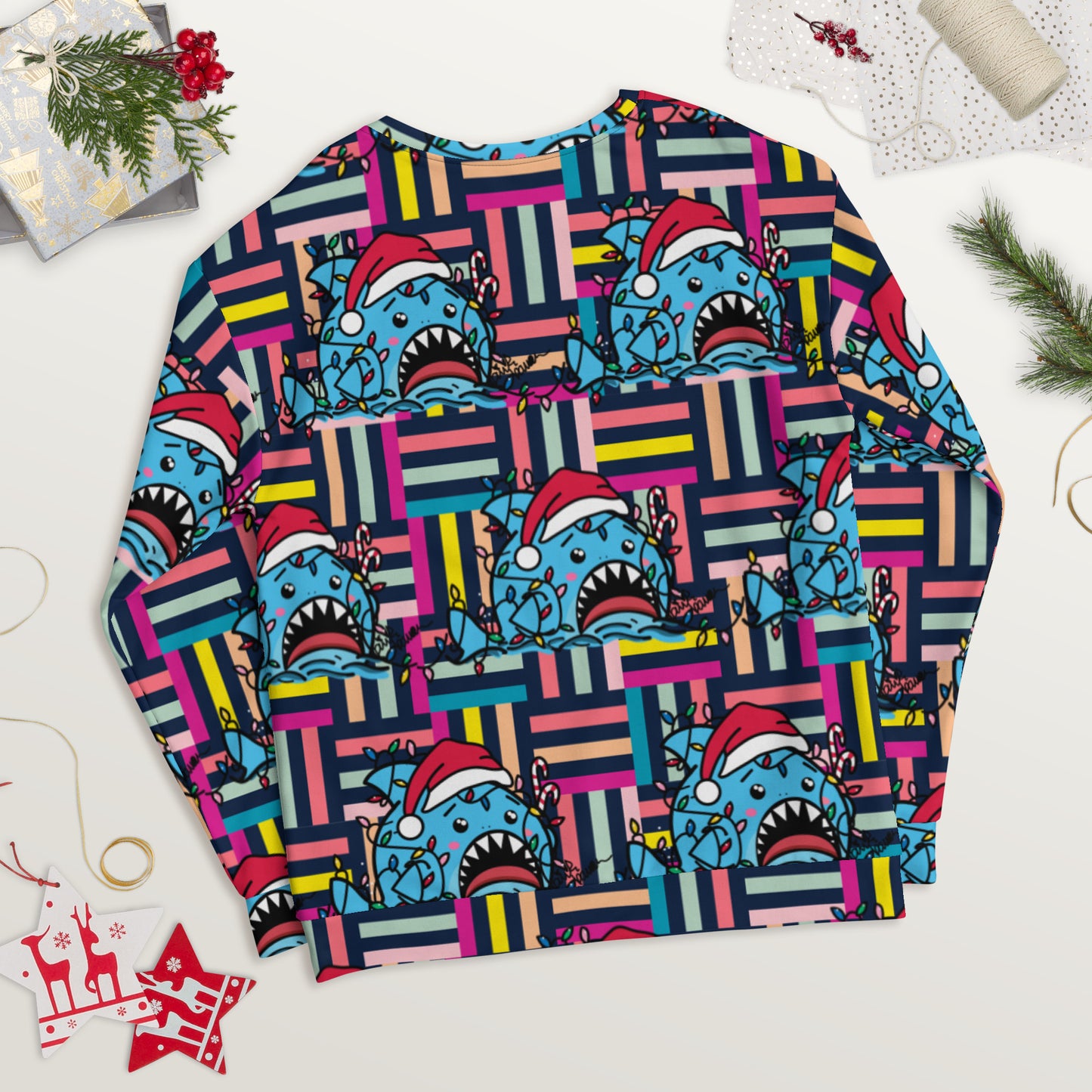 Holiday Sharks Ugly Christmas Sweater- Let There Be Lights (Genderless Sweatshirt)