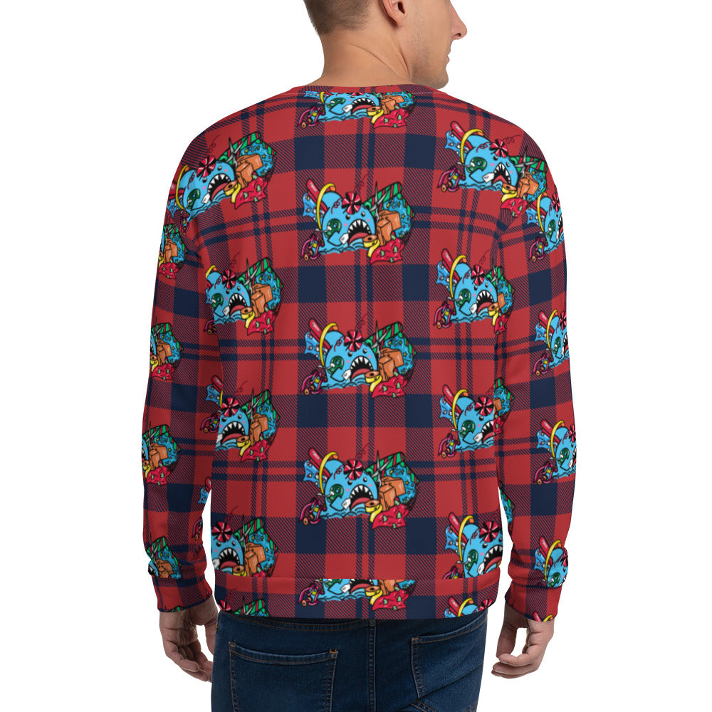 Holiday Sharks Ugly Christmas Sweater- Time to Wrap the Gifts! (Genderless sweatshirt)