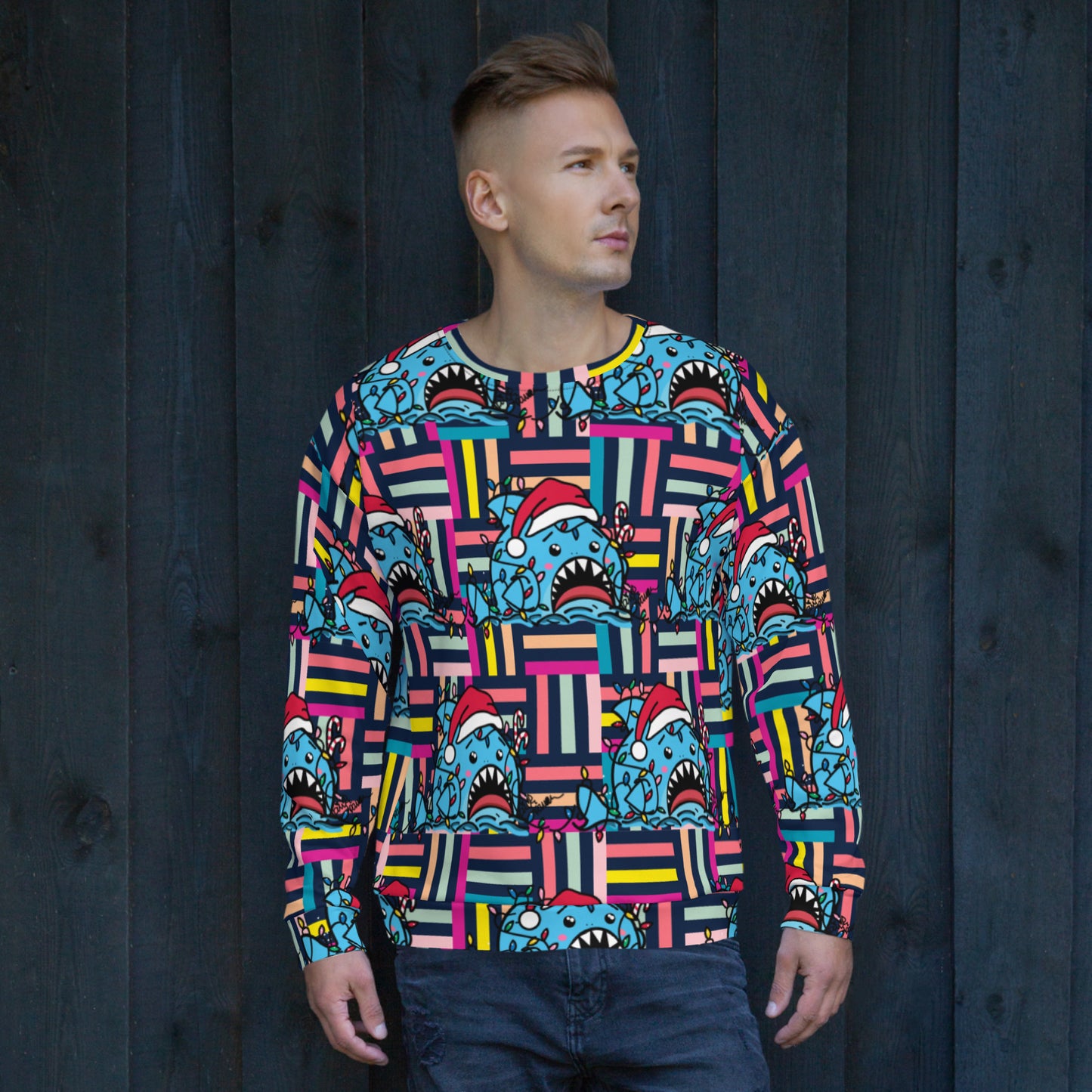 Holiday Sharks Ugly Christmas Sweater- Let There Be Lights (Genderless Sweatshirt)