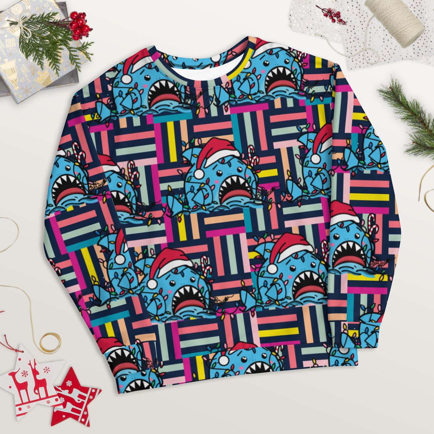 Holiday Sharks Ugly Christmas Sweater- Let There Be Lights (Genderless Sweatshirt)