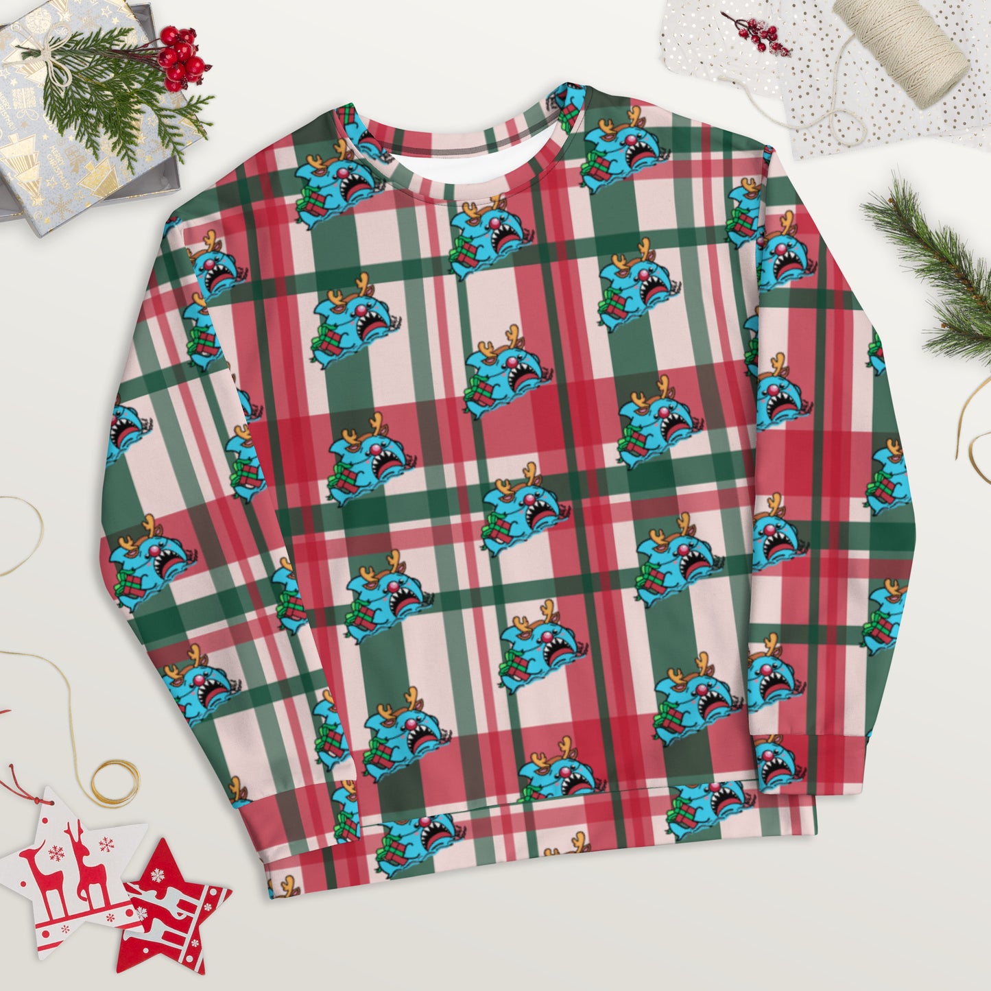 Holiday Sharks Ugly Christmas Sweater- Won't You Guide My Sleigh? (Genderless Sweatshirt)