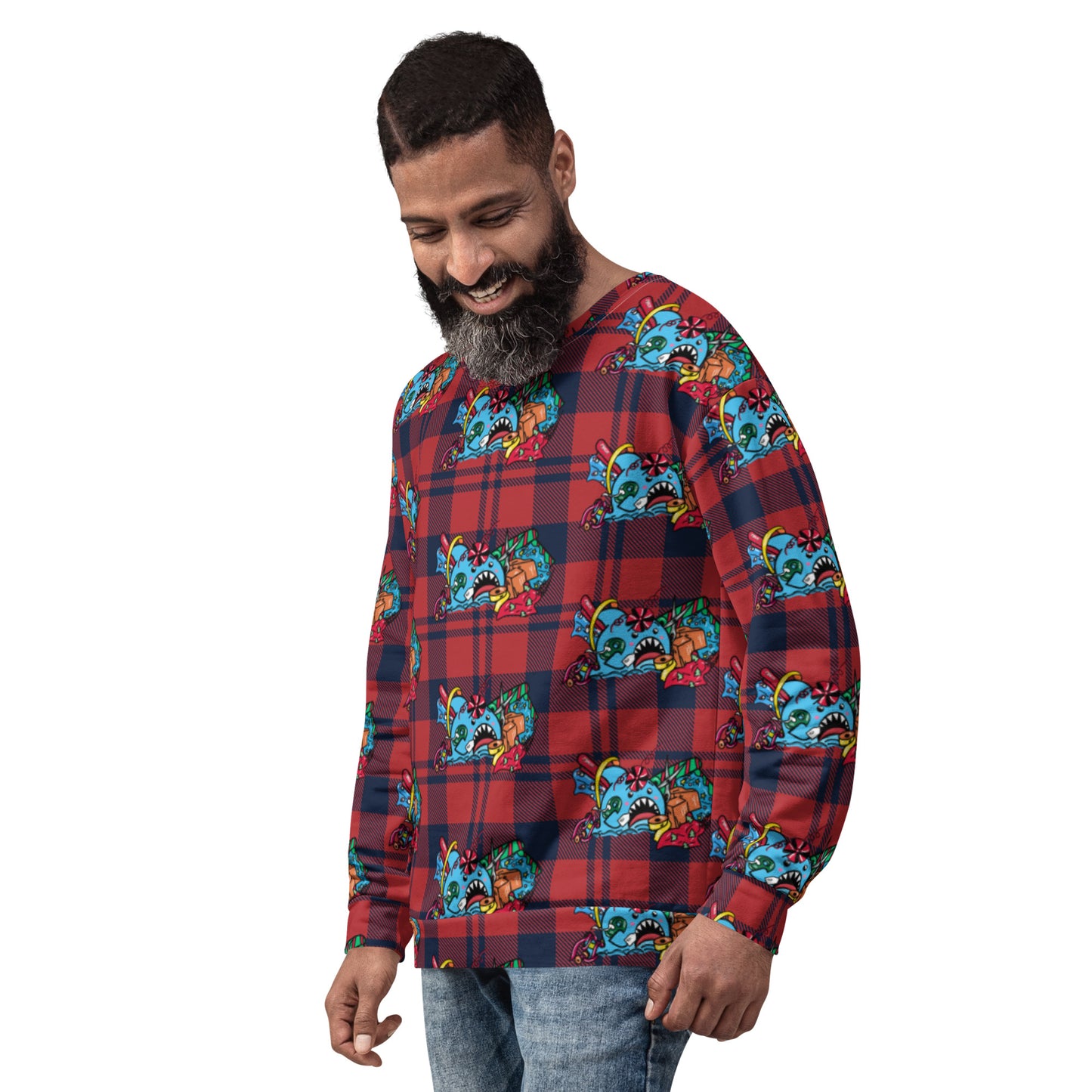 Holiday Sharks Ugly Christmas Sweater- Time to Wrap the Gifts! (Genderless sweatshirt)