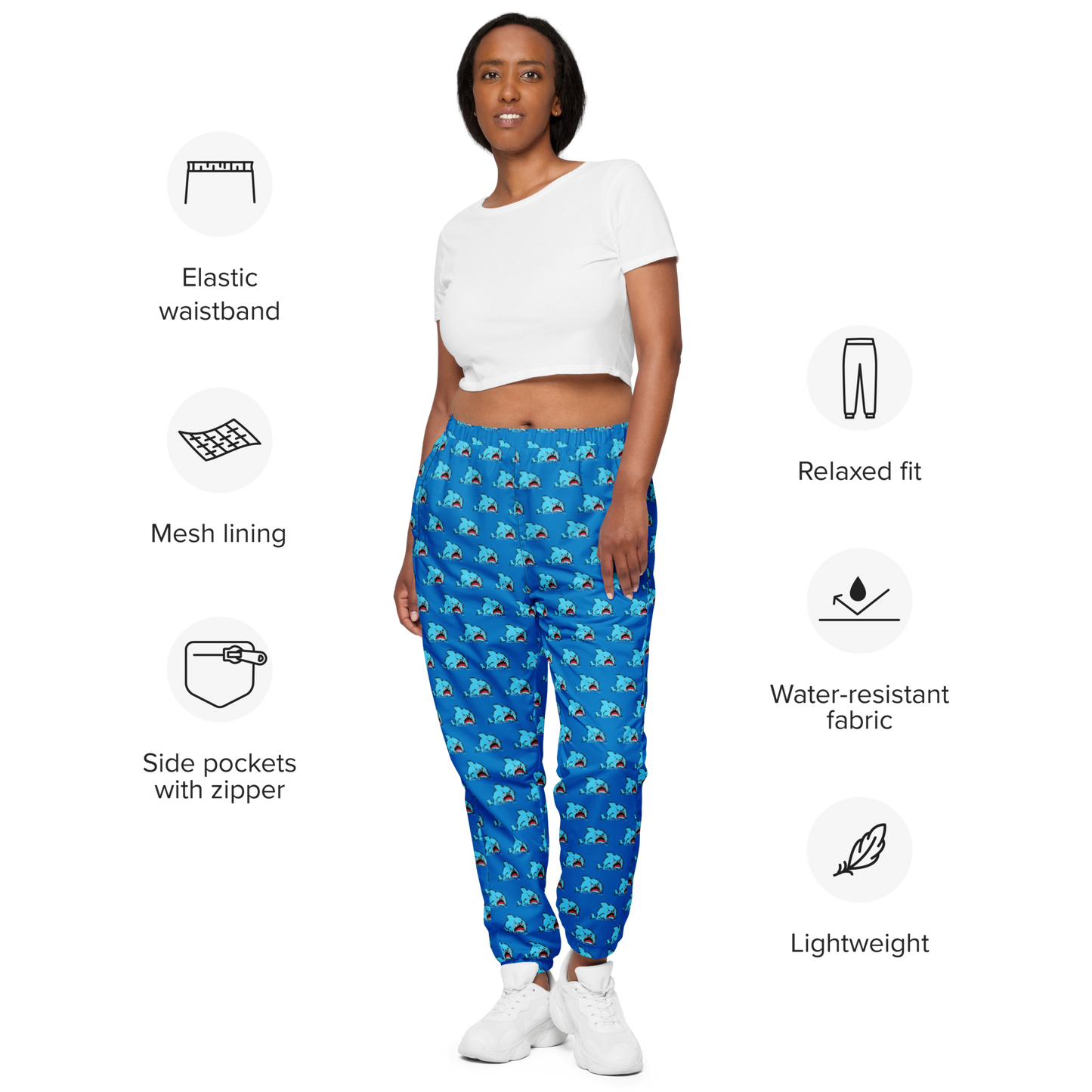 Anxious Shark- Genderless track pants (mesh-lined)