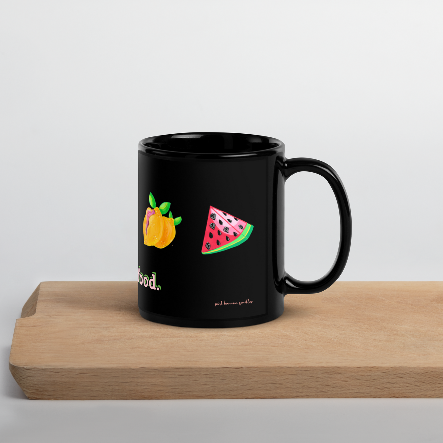 "Eat Good Food." Food Vulvas, Black Mug- 2 sizes (U.S ONLY)