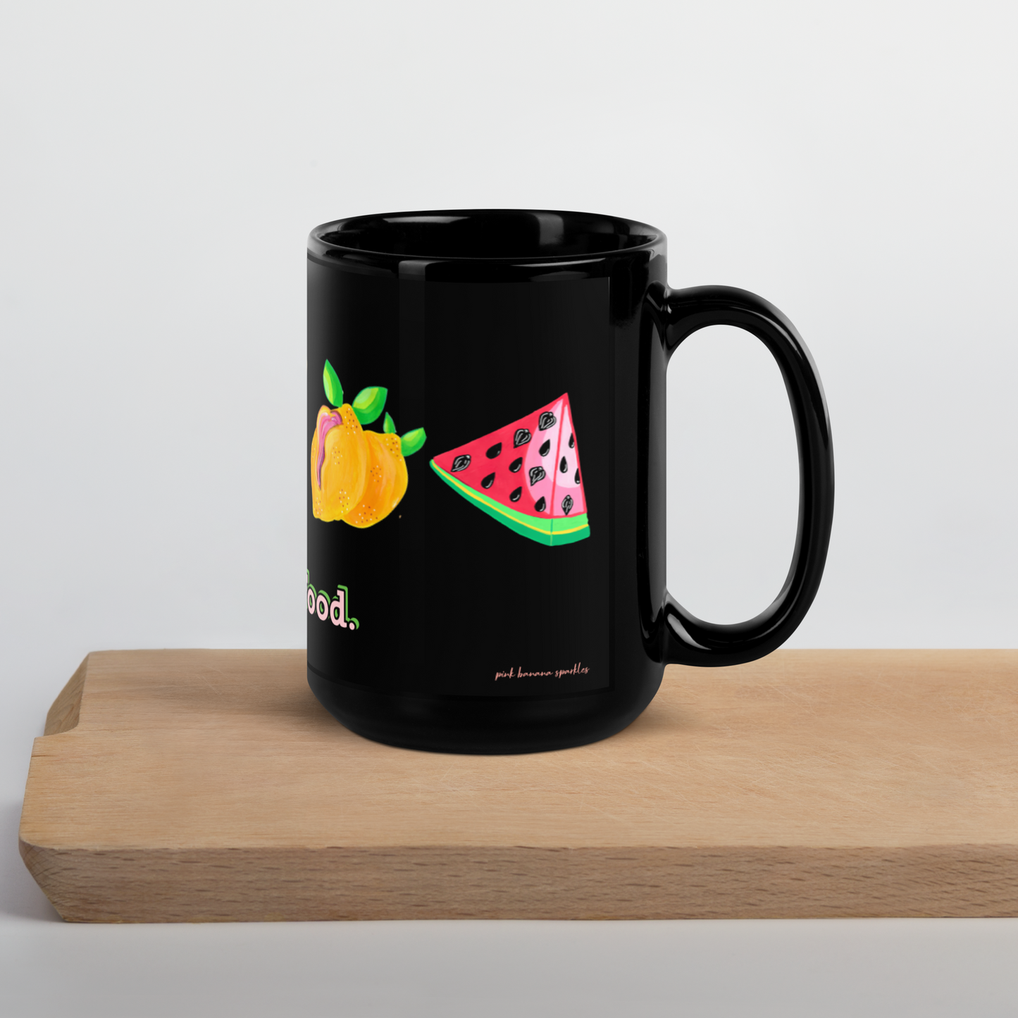 "Eat Good Food." Food Vulvas, Black Mug- 2 sizes (U.S ONLY)