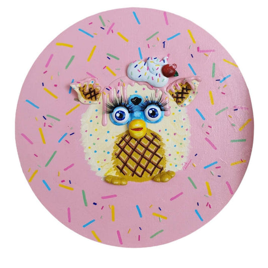 Furby Sprinkles and Ice Cream Painting. Original, one of a kind 3D painting.