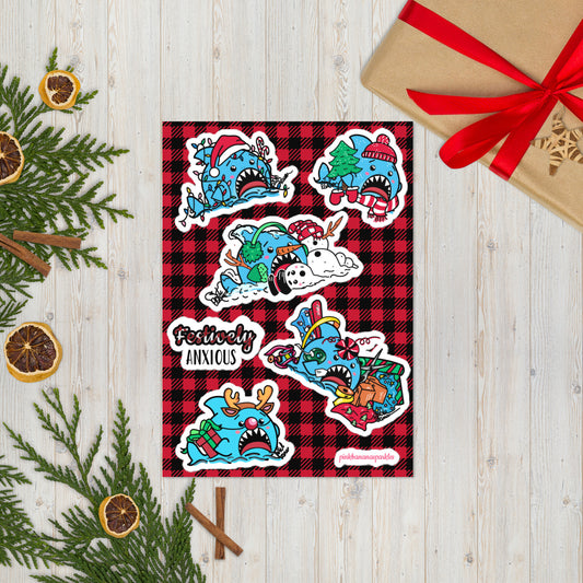 Holiday Sharks- Festively Anxious Sticker Sheet