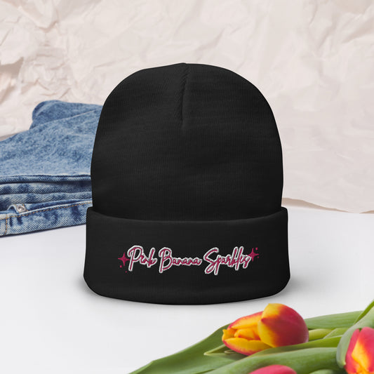 Pink Banana Sparkles- Embroidered Beanie