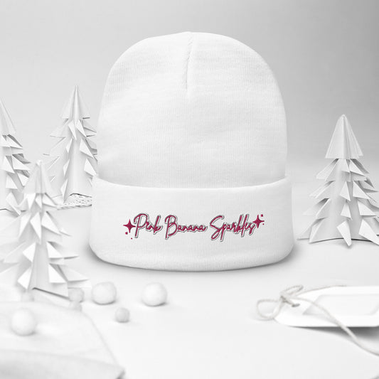 Pink Banana Sparkles- Embroidered Beanie