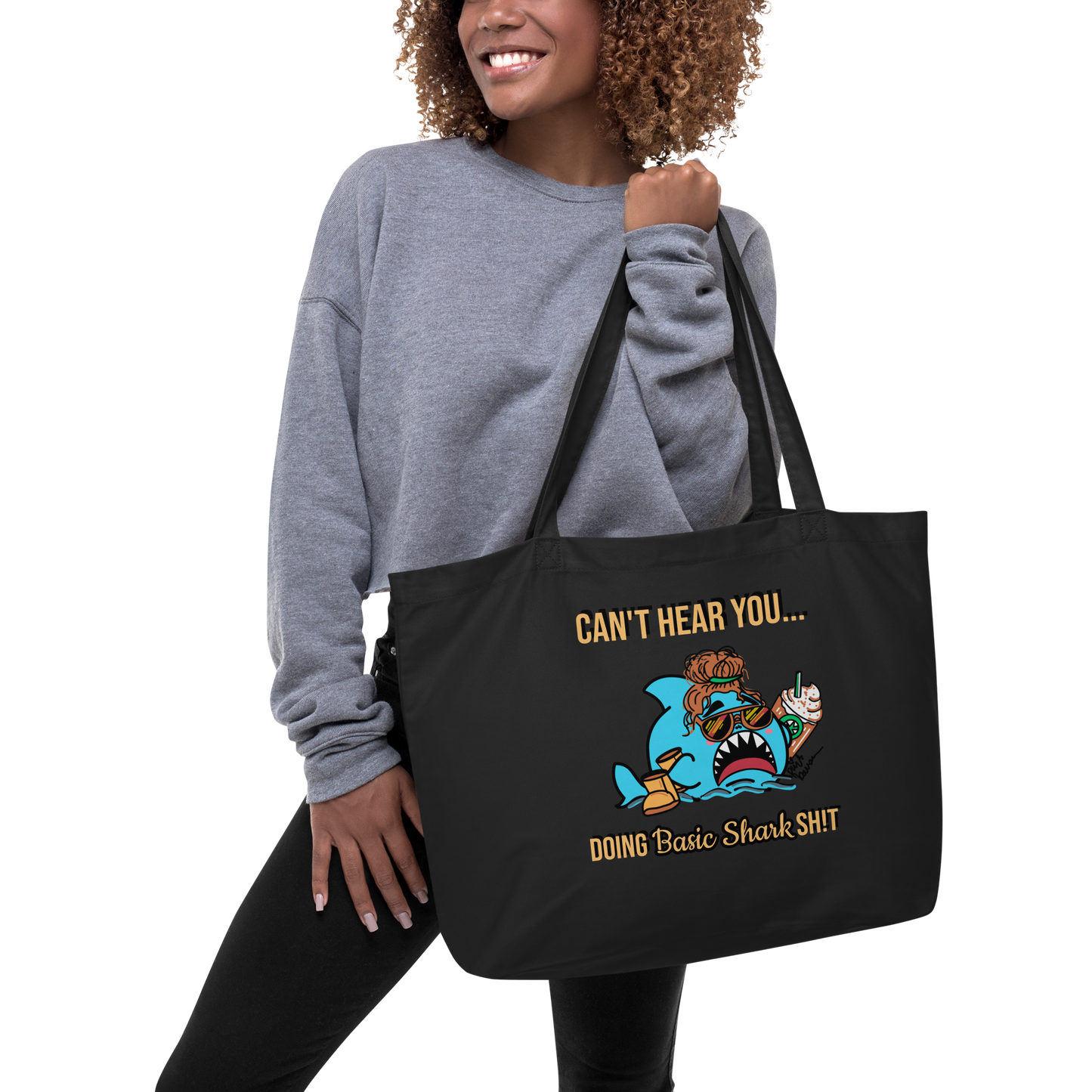 Basic Shark- Large organic tote bag (black)