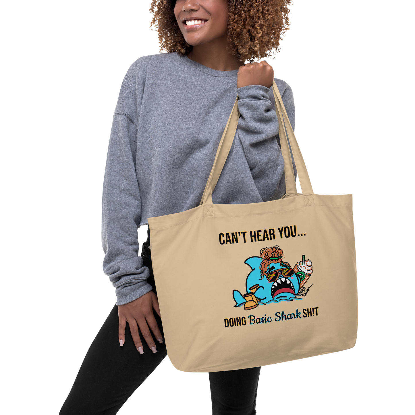 Basic Shark- Large organic tote bag (beige)