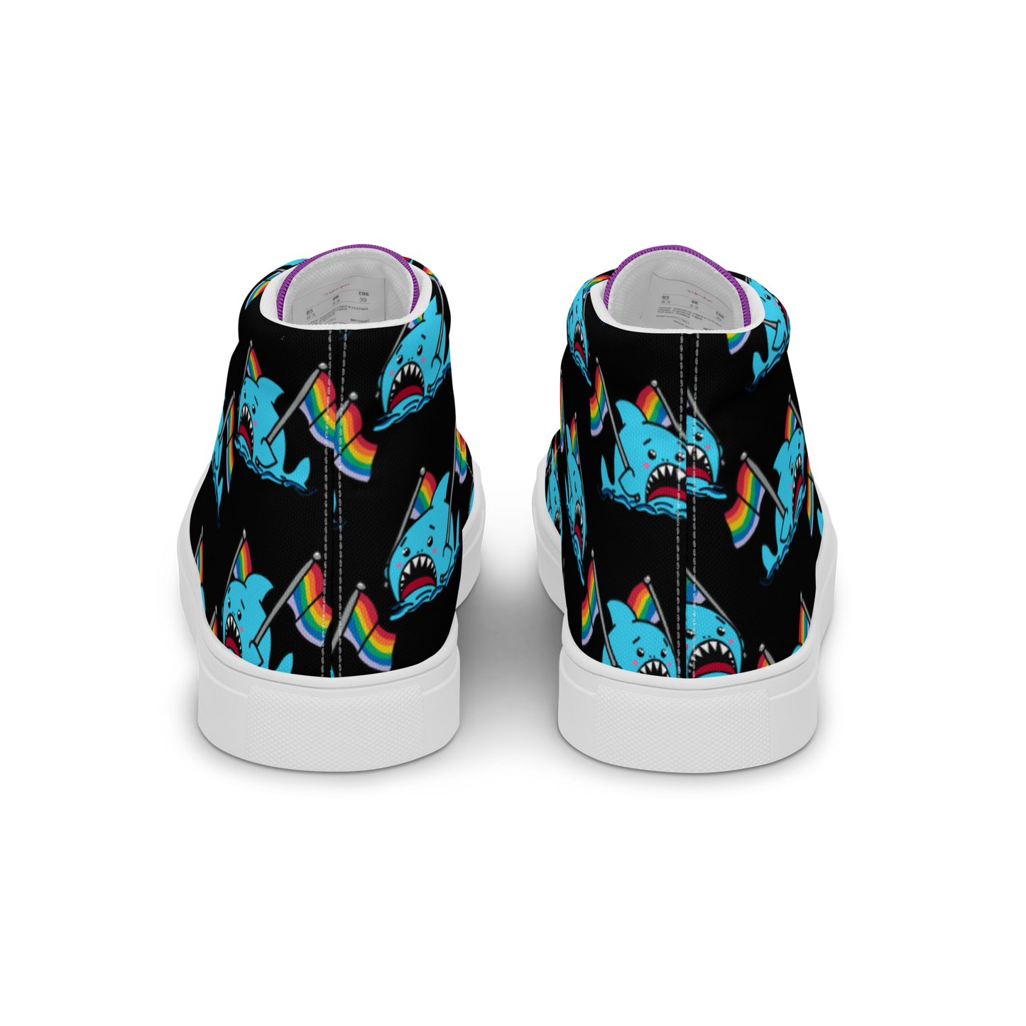 Anxious Shark Celebrates Pride (black) -Men’s high top canvas shoes