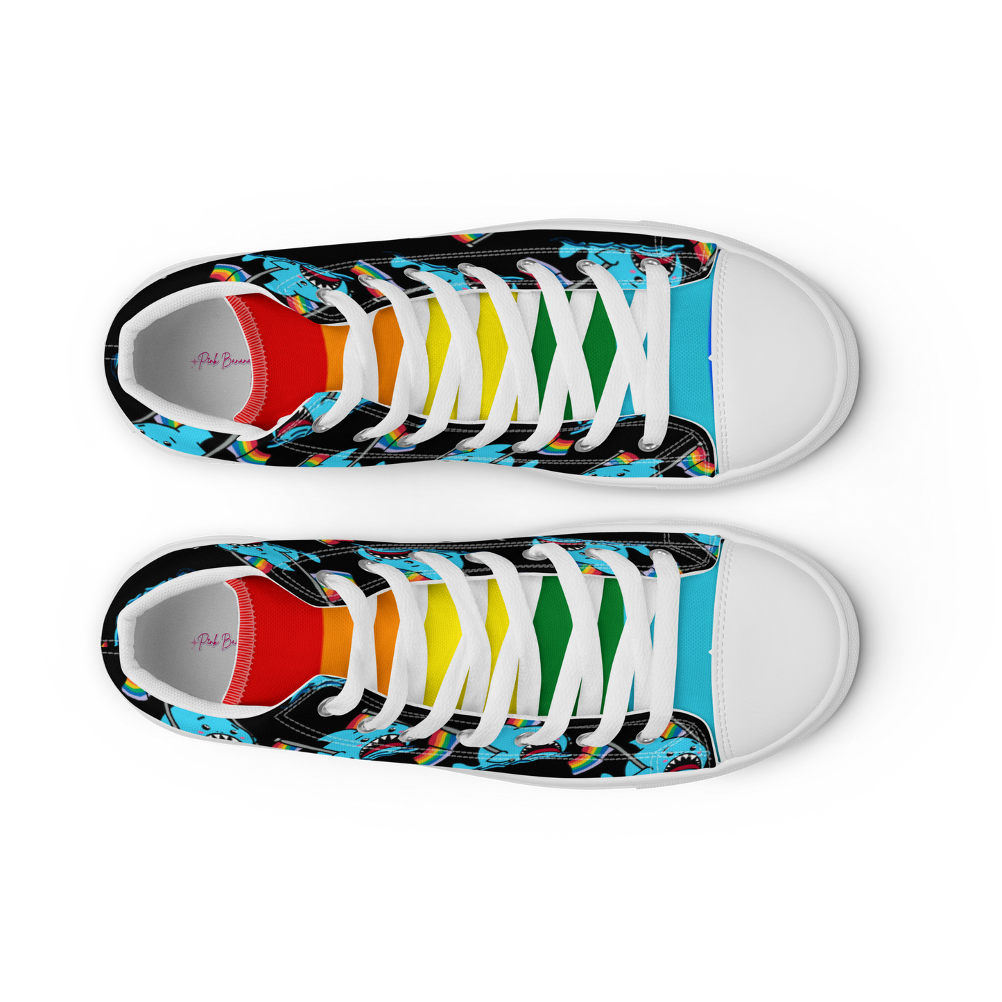 Anxious Shark Celebrates Pride (black) -Men’s high top canvas shoes