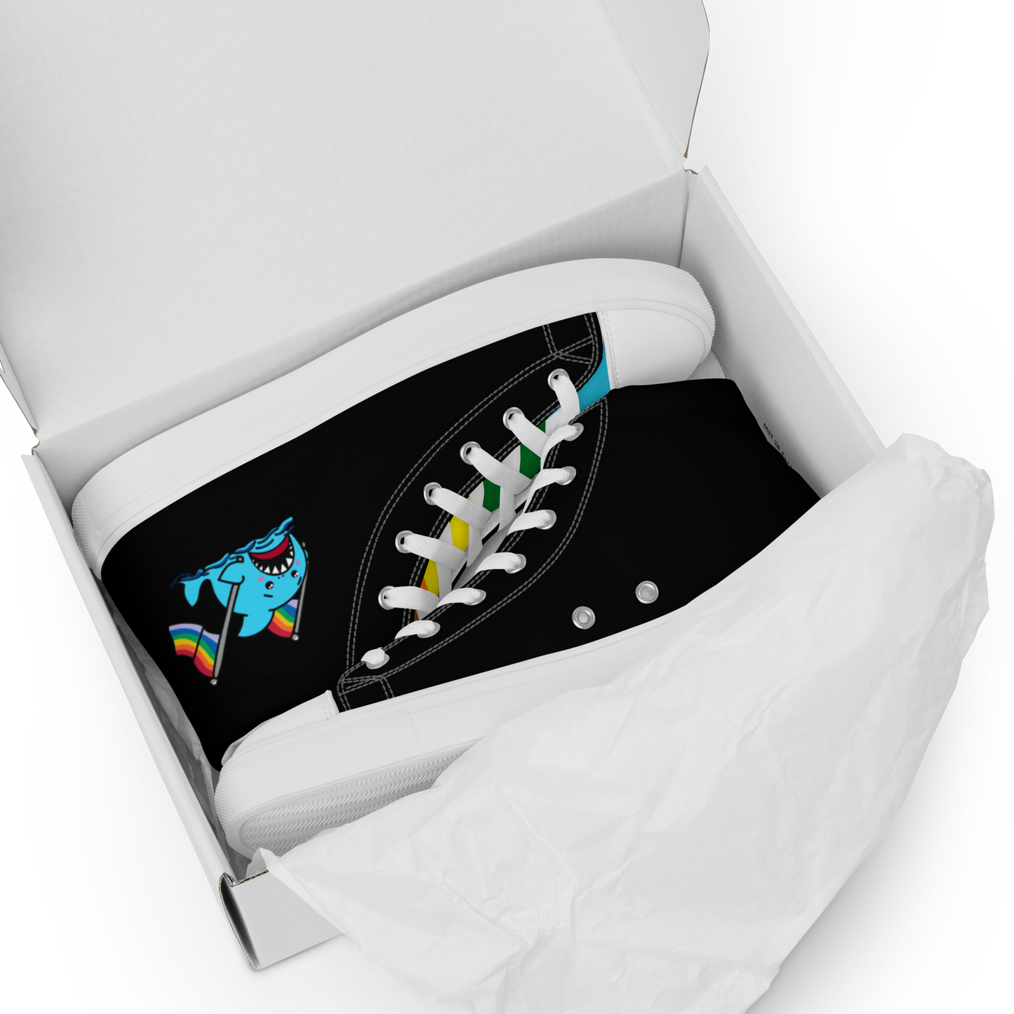 Anxious Shark Celebrates Pride- Men’s high top canvas shoes