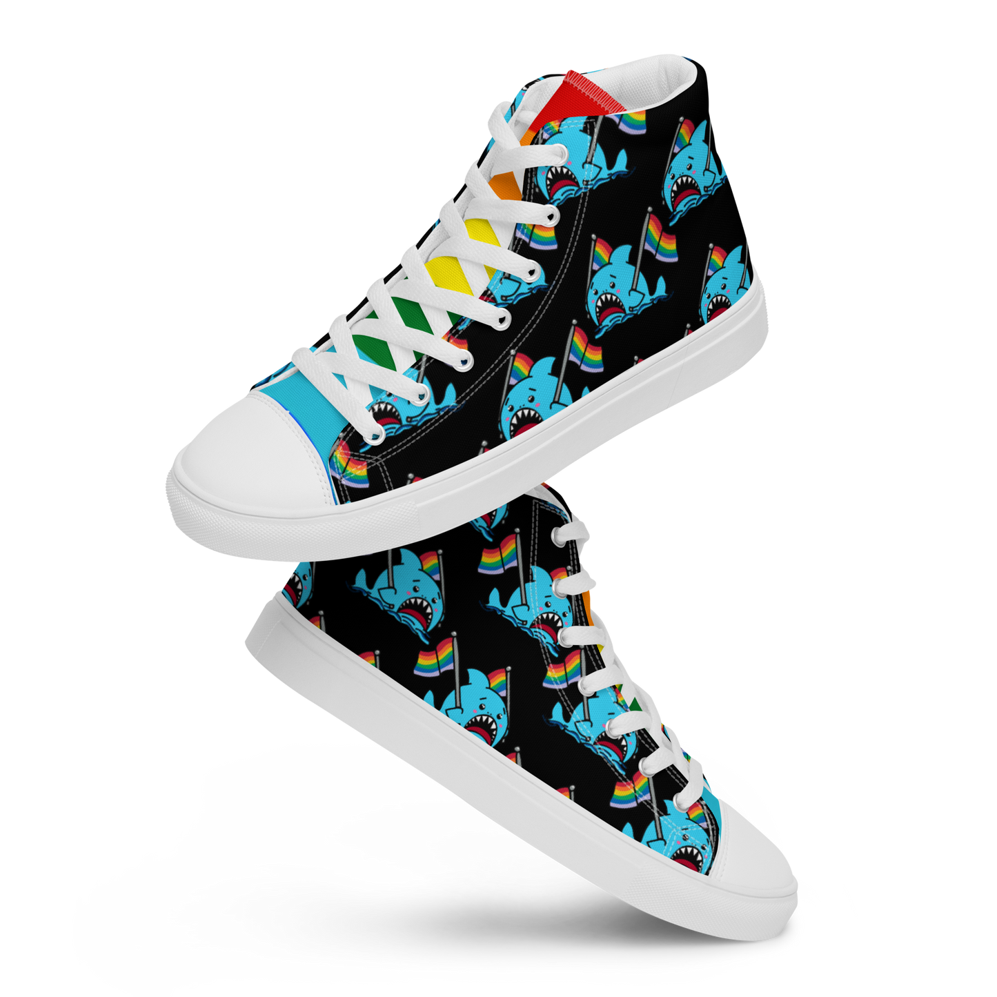 Anxious Shark Celebrates Pride (black) -Men’s high top canvas shoes