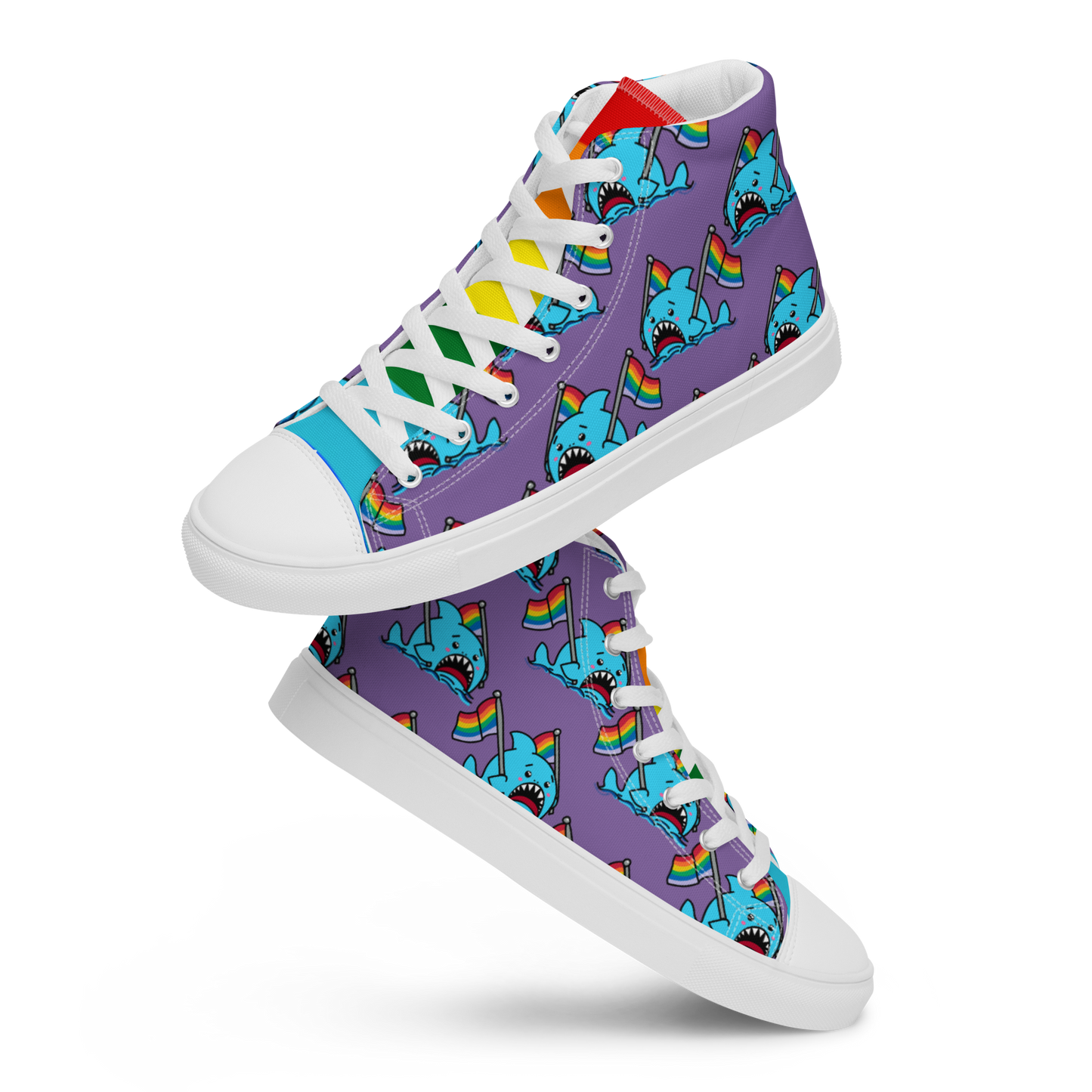 Anxious Shark Celebrates Pride (purple) - Men’s high top canvas shoes