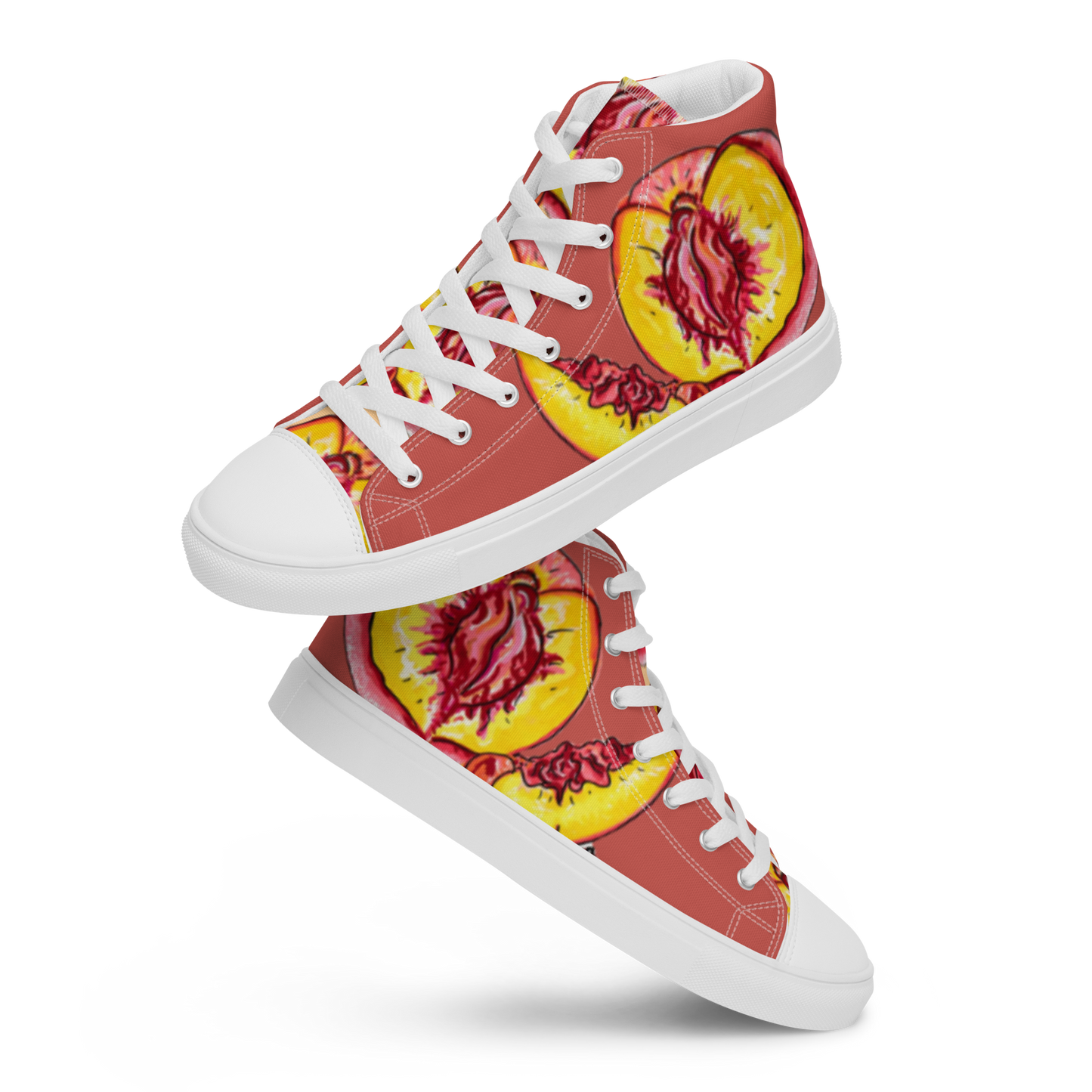 "The Perfect Peach" Peach Vulva- Men’s high top canvas shoes