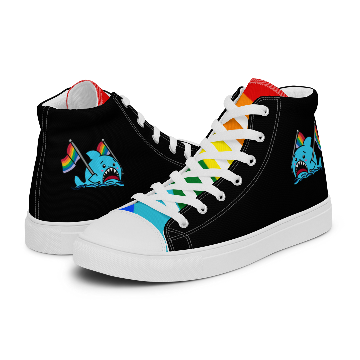 Anxious Shark Celebrates Pride- Men’s high top canvas shoes