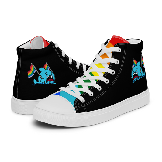 Anxious Shark Celebrates Pride- Men’s high top canvas shoes