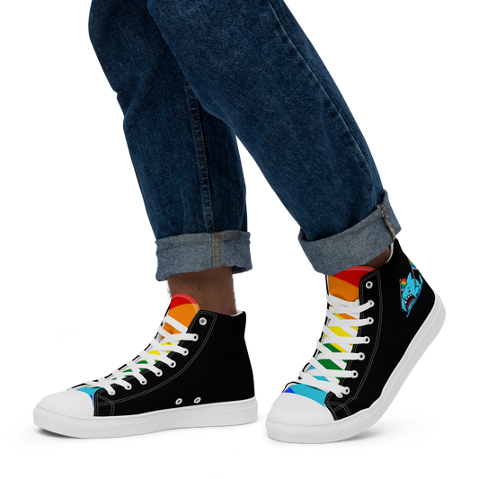 Anxious Shark Celebrates Pride- Men’s high top canvas shoes