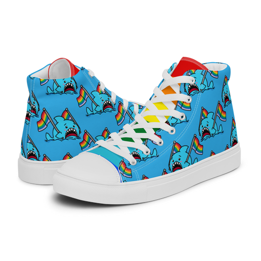 Anxious Shark Celebrates Pride (blue)- Men’s high top canvas shoes