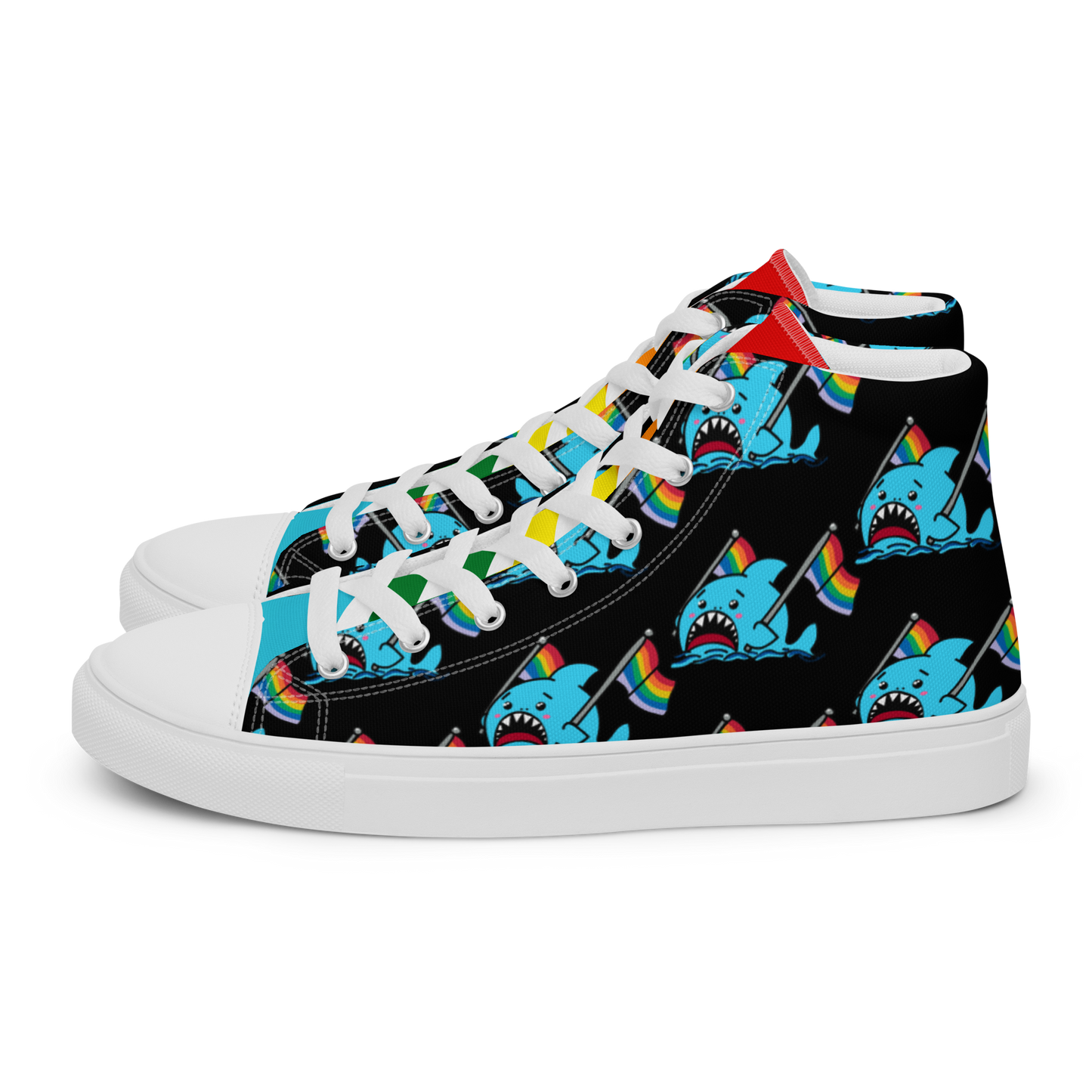 Anxious Shark Celebrates Pride (black) -Men’s high top canvas shoes