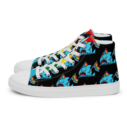 Anxious Shark Celebrates Pride (black) -Men’s high top canvas shoes