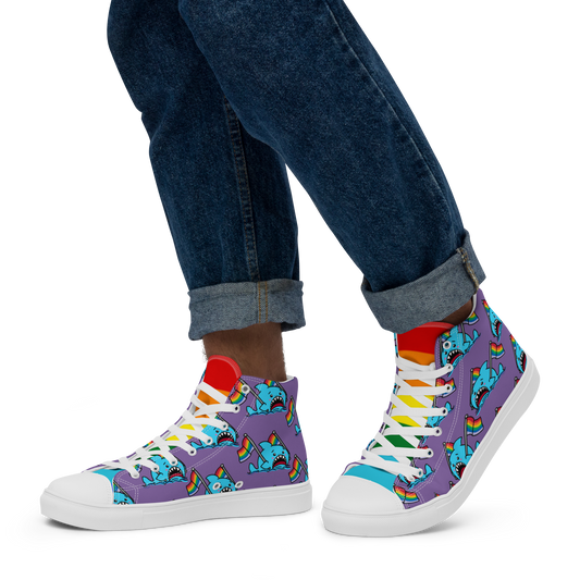 Anxious Shark Celebrates Pride (purple) - Men’s high top canvas shoes