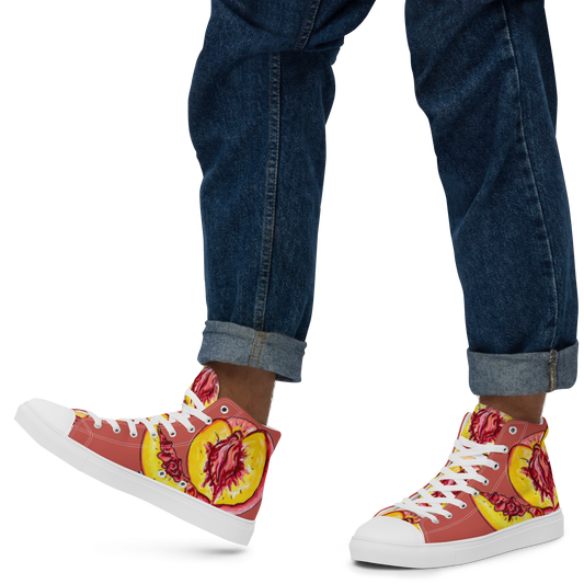 "The Perfect Peach" Peach Vulva- Men’s high top canvas shoes