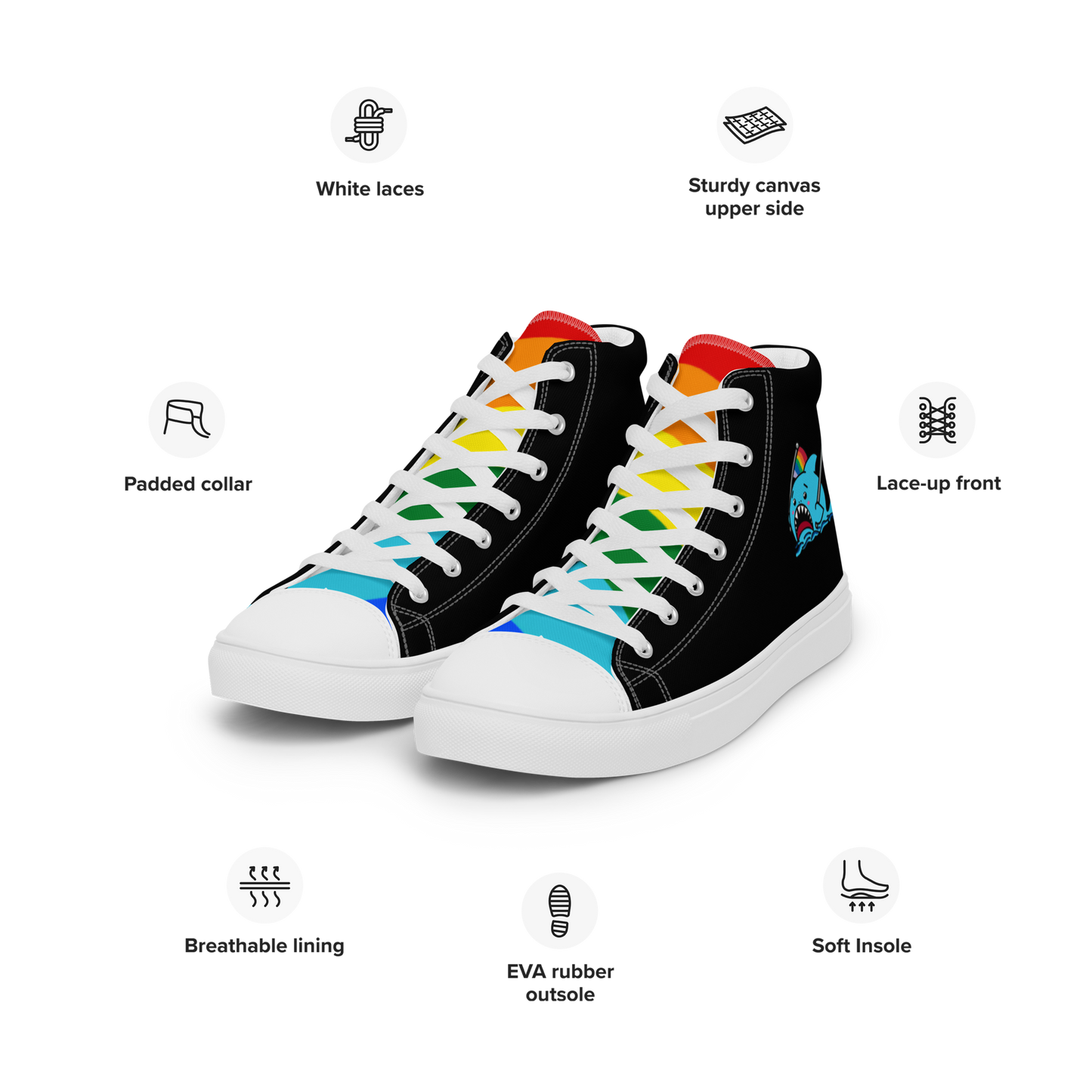 Anxious Shark Celebrates Pride- Men’s high top canvas shoes