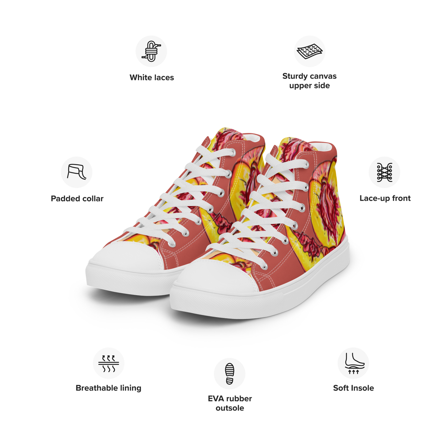 "The Perfect Peach" Peach Vulva- Men’s high top canvas shoes