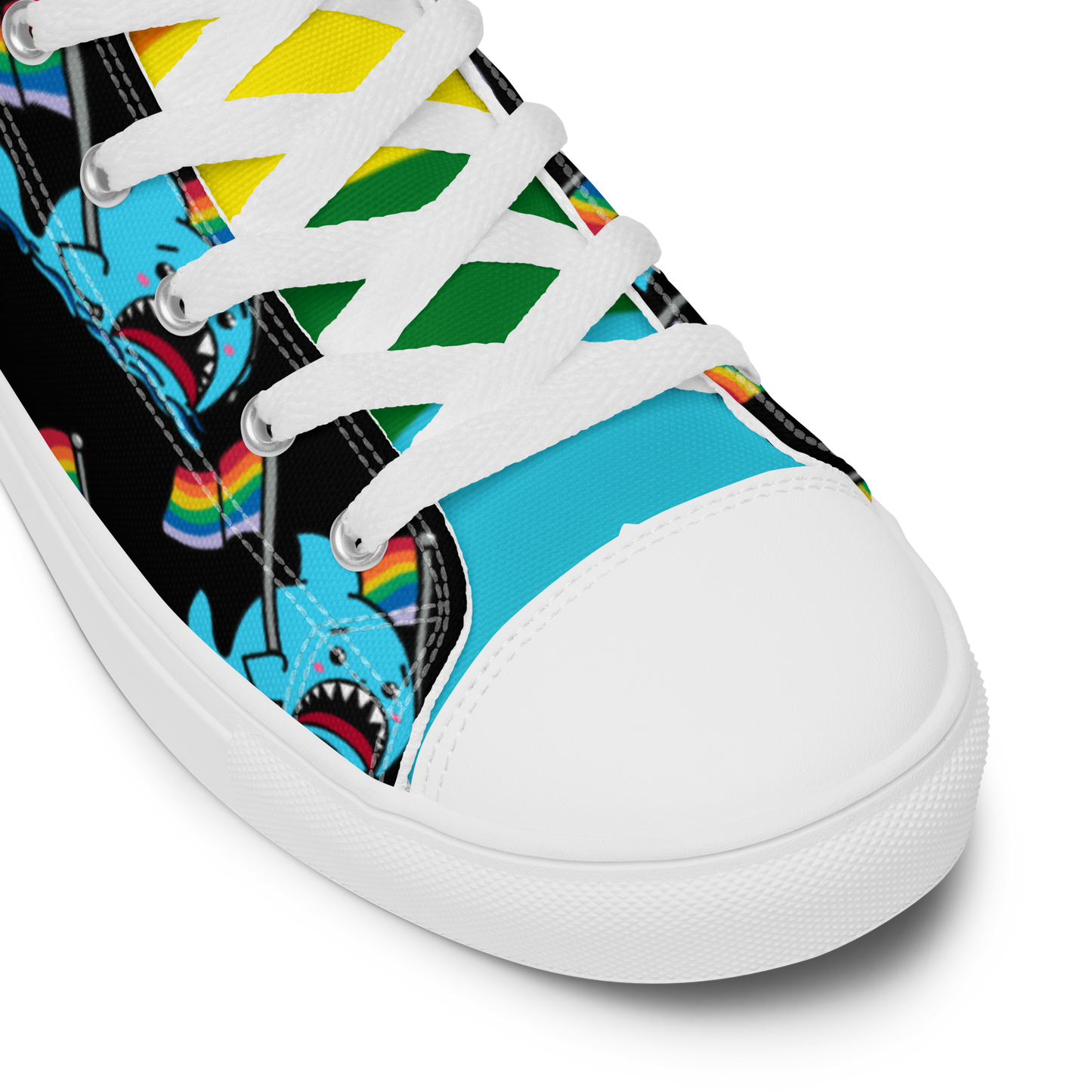 Anxious Shark Celebrates Pride (black) -Men’s high top canvas shoes