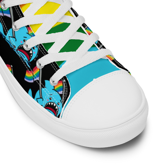 Anxious Shark Celebrates Pride (black) -Men’s high top canvas shoes