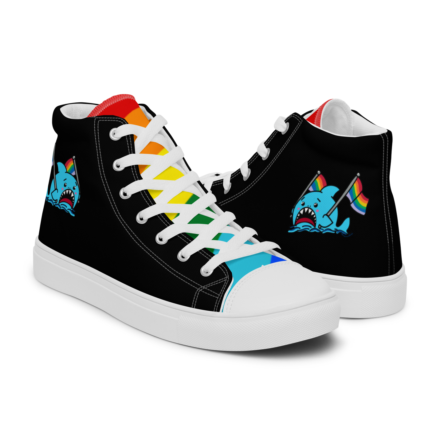Anxious Shark Celebrates Pride- Men’s high top canvas shoes