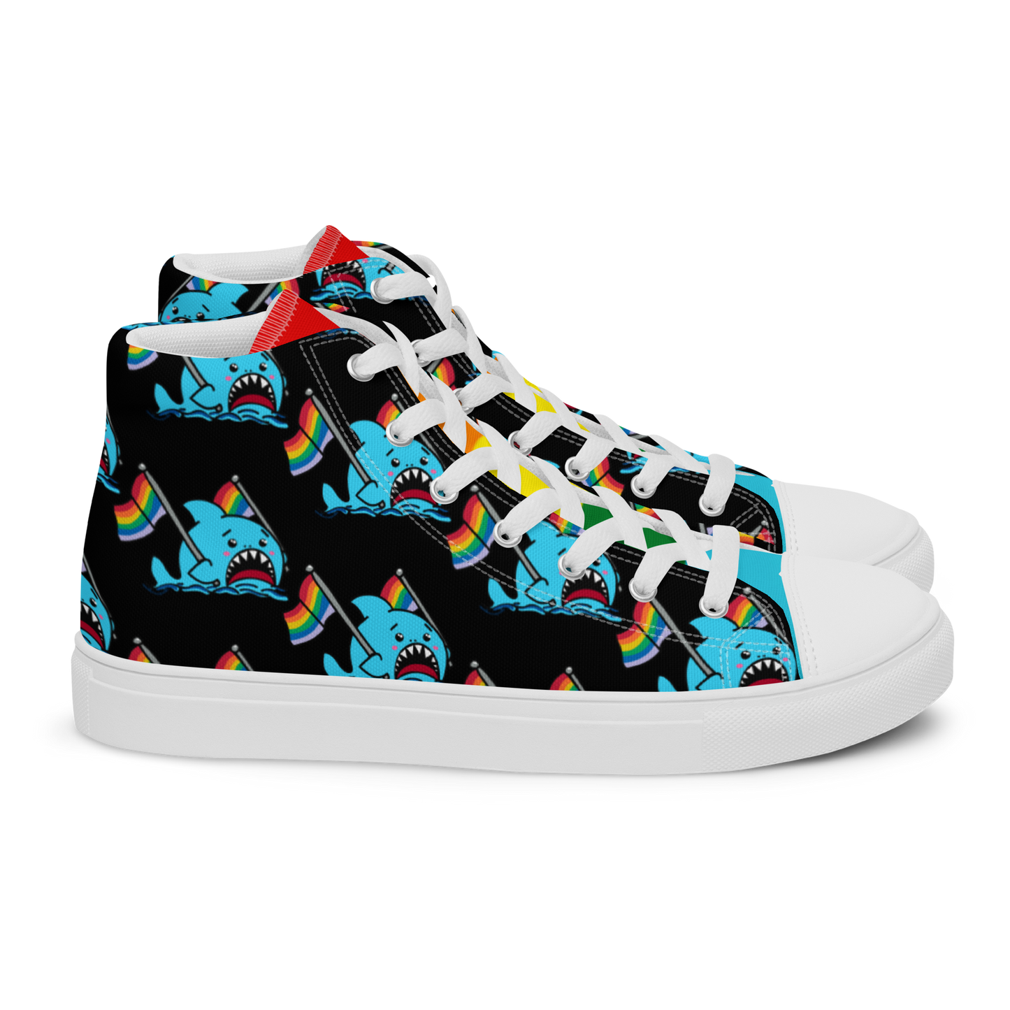 Anxious Shark Celebrates Pride (black) -Men’s high top canvas shoes