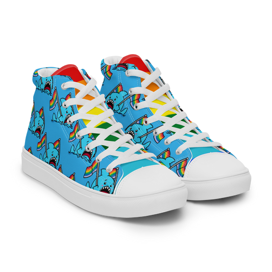 Anxious Shark Celebrates Pride (blue)- Men’s high top canvas shoes