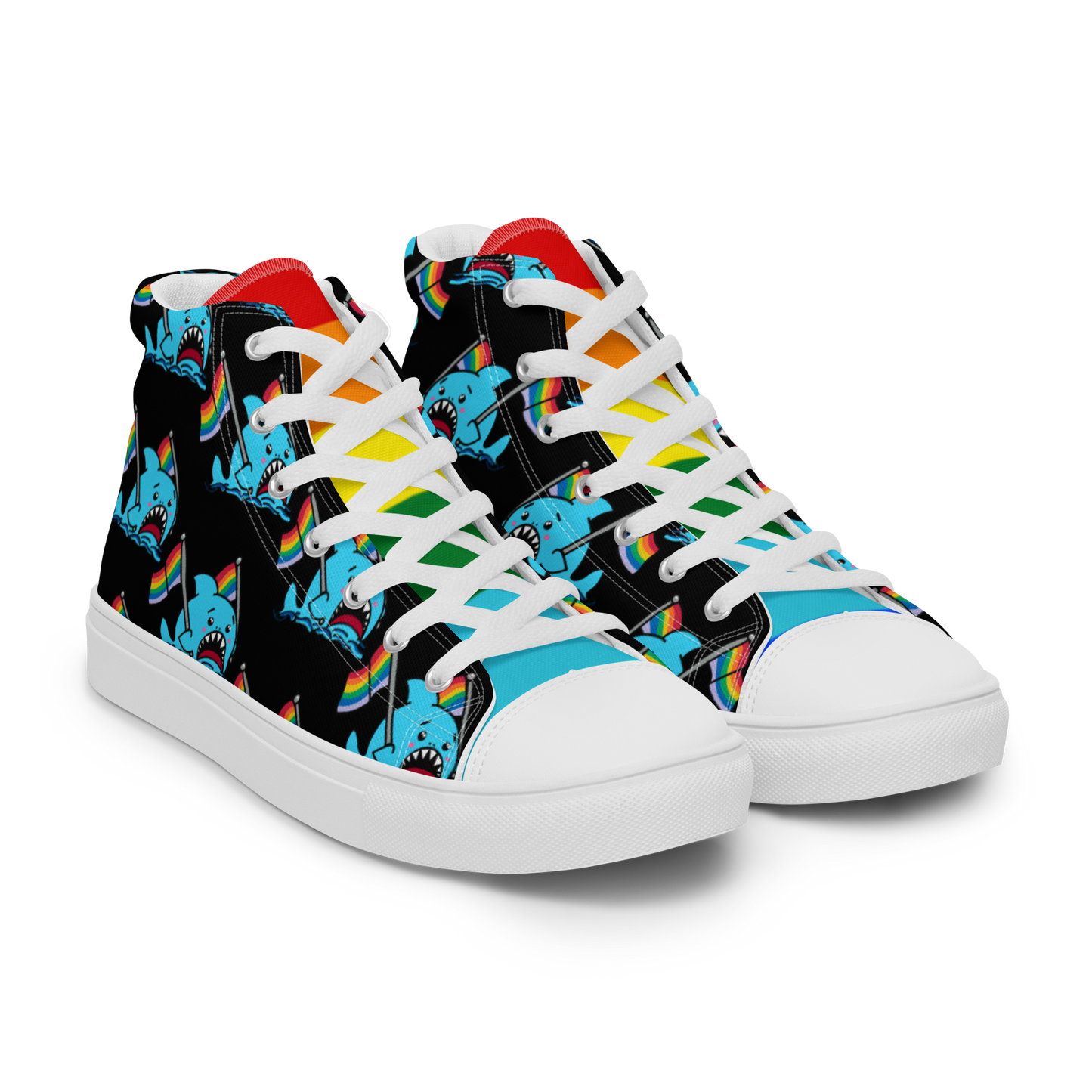 Anxious Shark Celebrates Pride (black) -Men’s high top canvas shoes