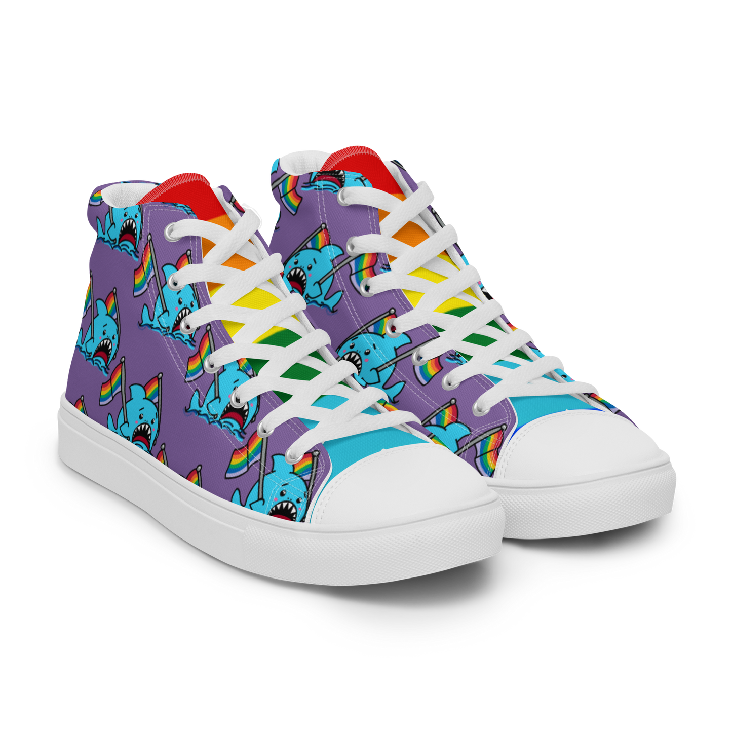 Anxious Shark Celebrates Pride (purple) - Men’s high top canvas shoes