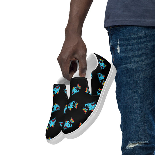 Anxious Shark Goes to Pride- Men's Slip On Sneakers