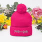 Pink Banana Sparkles- Embroidered Pom-Pom Beanie