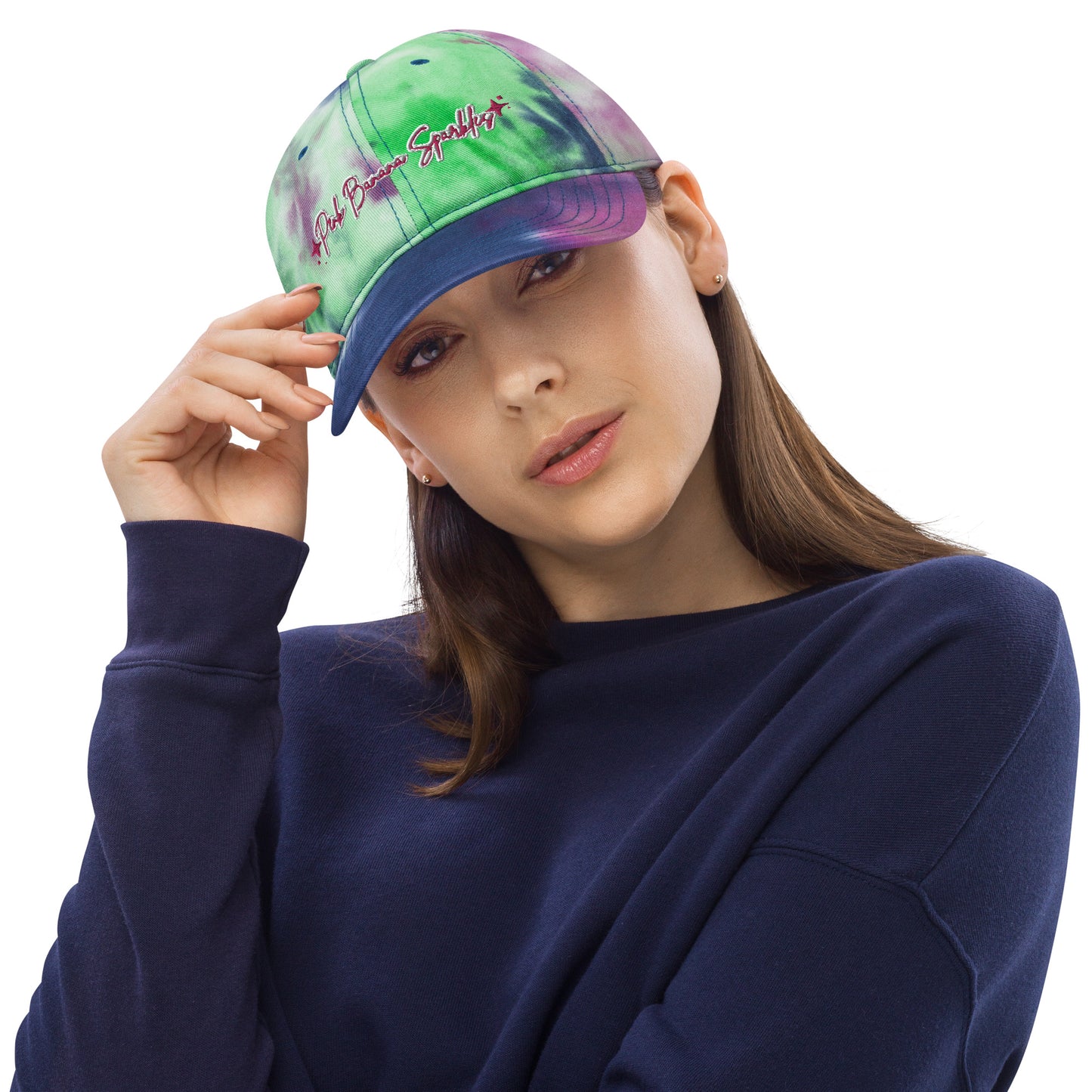 Pink Banana Sparkles- Embroidered Tie dye hat