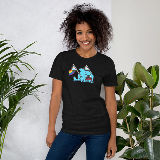 Inclusive Rainbow Pride Flag Anxious Shark Genderless Tshirt