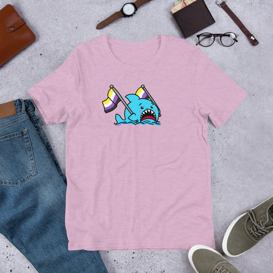 Non-Binary Pride Flag Anxious Shark Genderless Tshirt