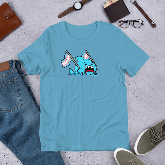 Trans Pride Flag Anxious Shark Genderless Tshirt