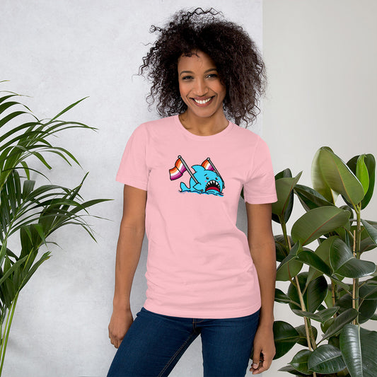 Lesbian Pride Flag- Anxious Shark Genderless Tshirt