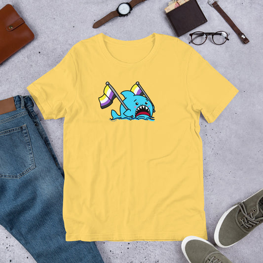 Non-Binary Pride Flag Anxious Shark Genderless Tshirt