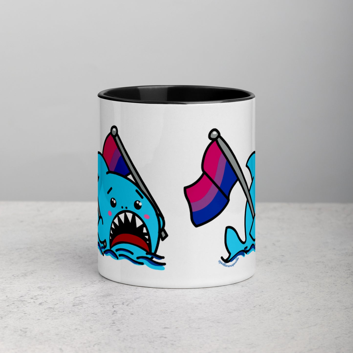 Anxious Shark Mug with Bisexual Pride Flag (11oz)