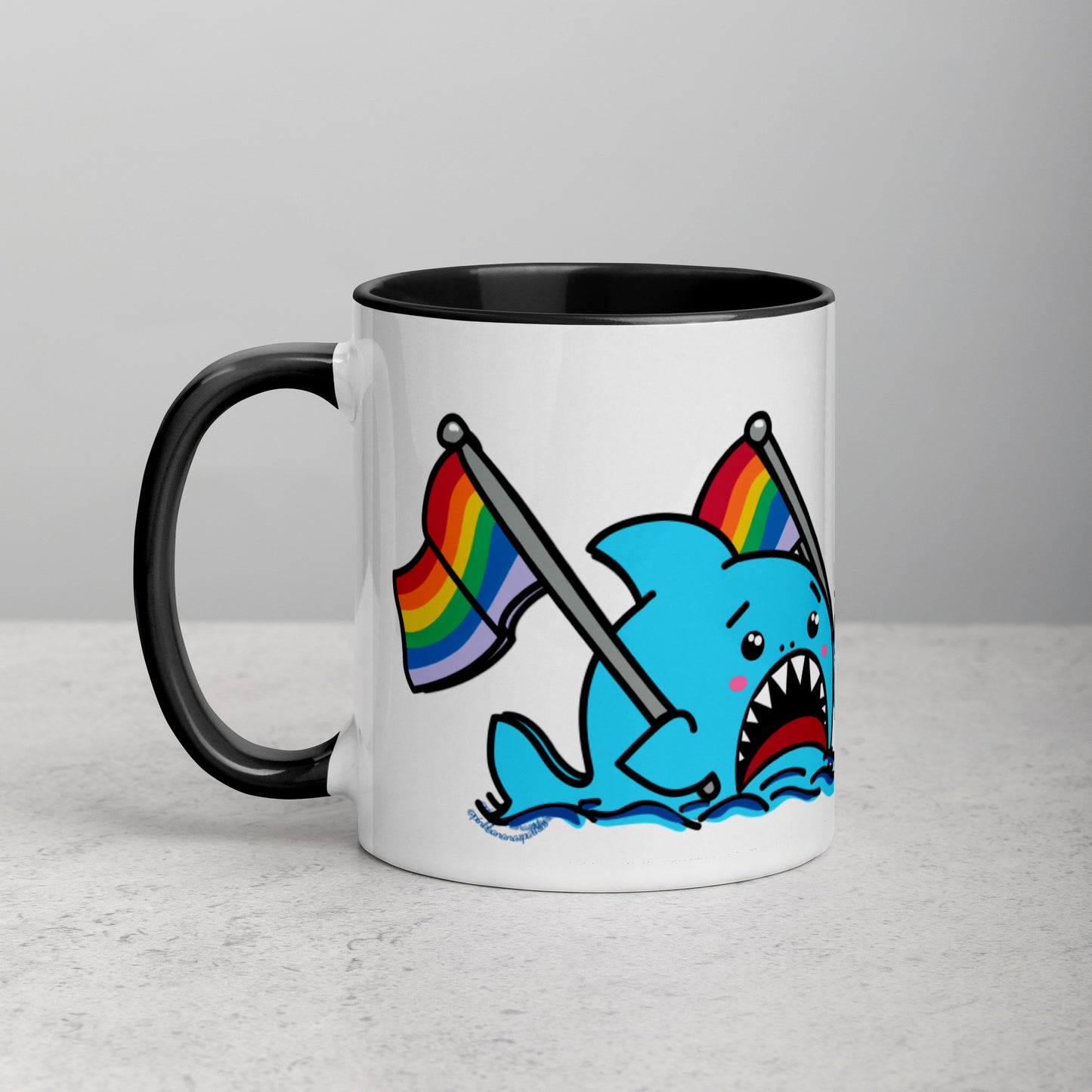 Anxious Shark Mug with Basic Rainbow Pride Flag (11oz)